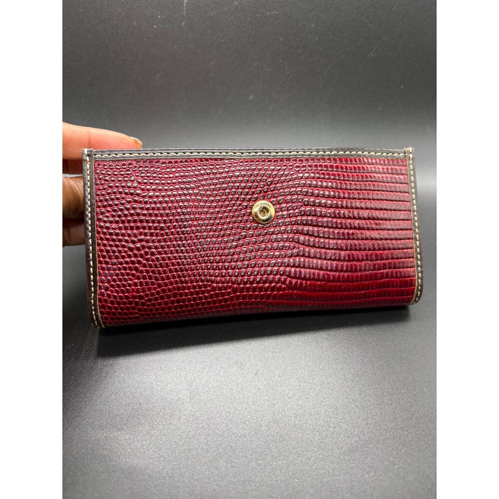 Dooney & Bourke Red Lizard Leather Continental Wallet Clutch Organizer Snap - Picture 8 of 15